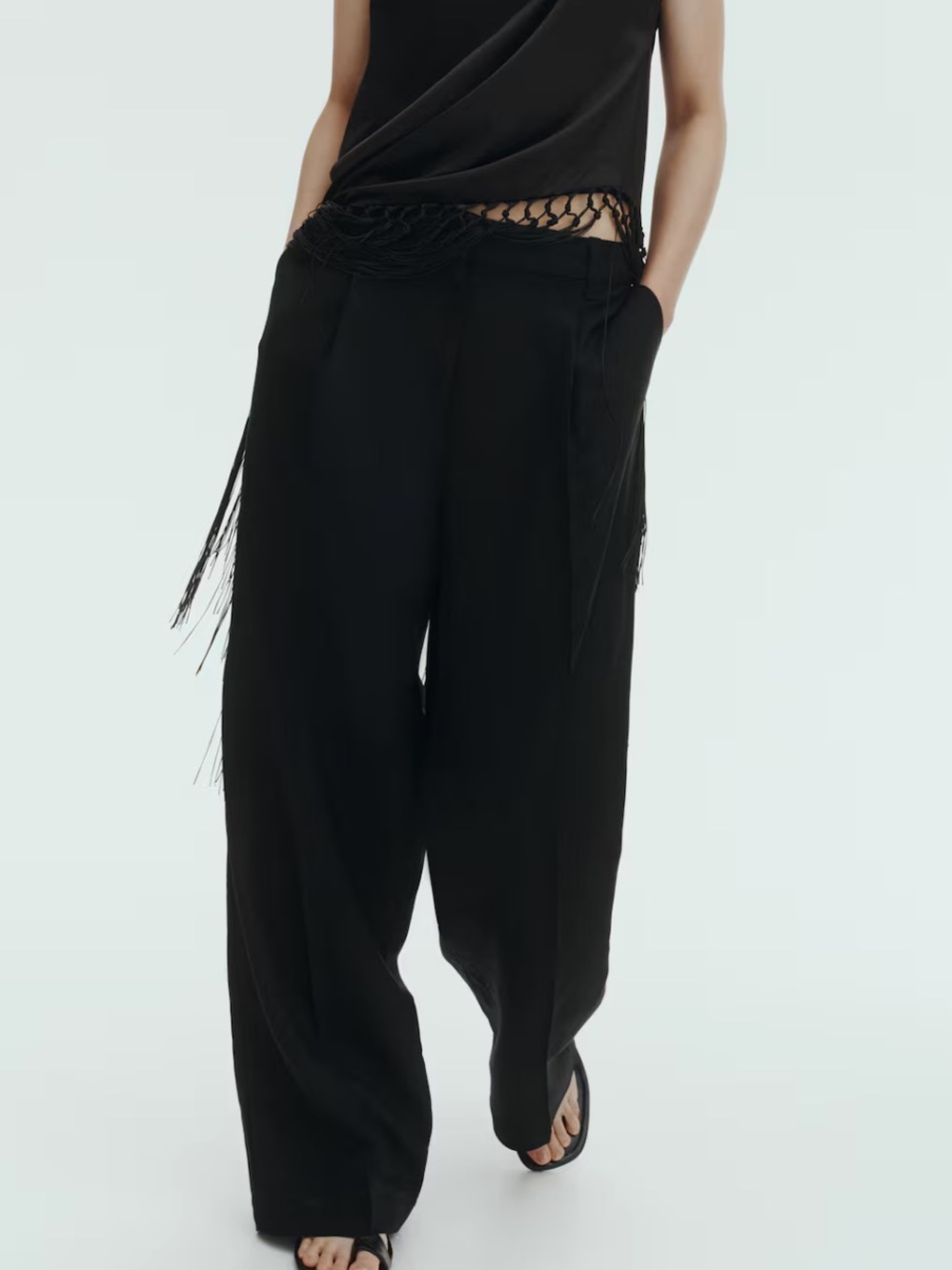 H&M Black Wide-Leg Linen Blend Women's Trousers